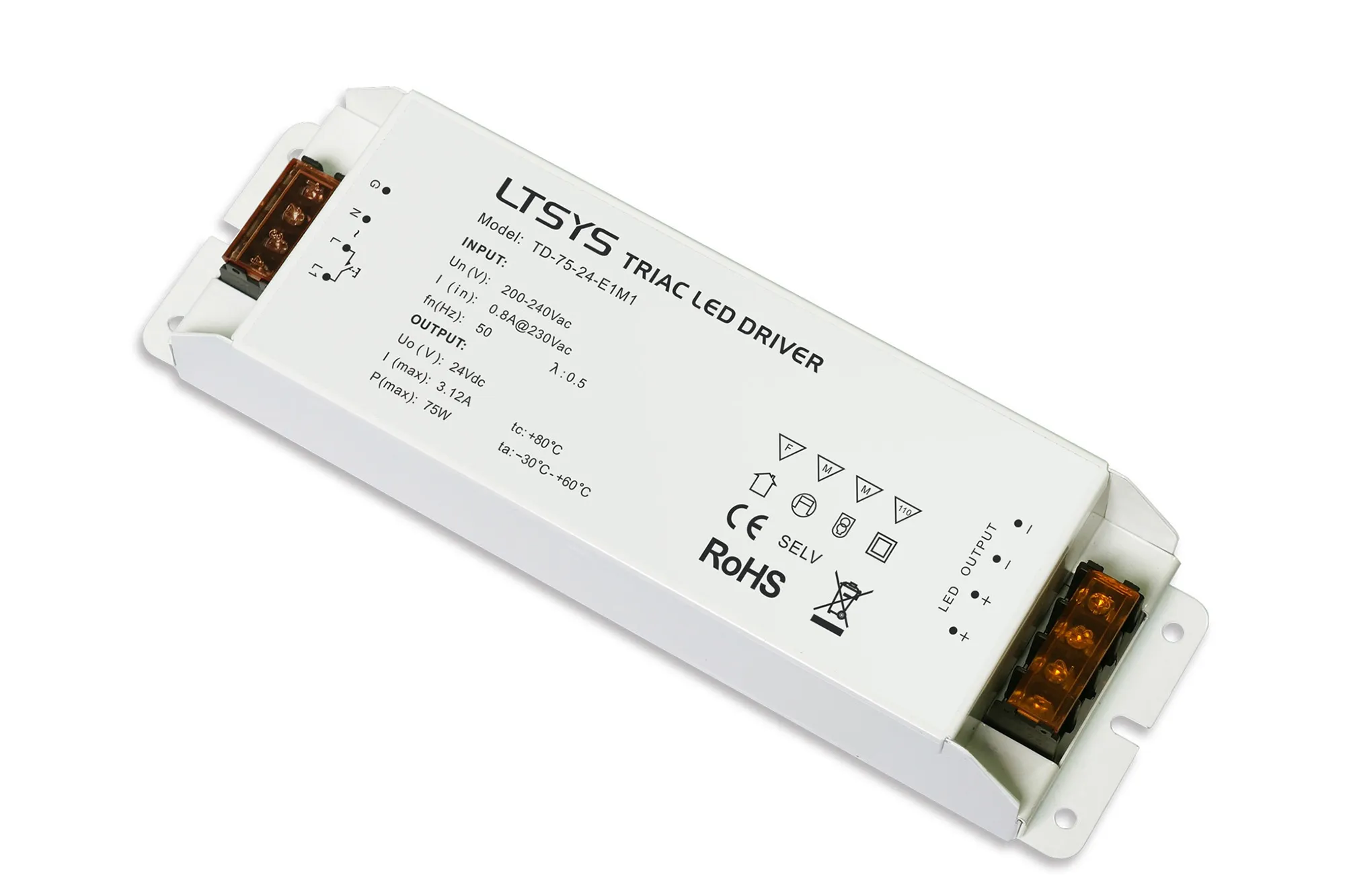 TD-75-24-E1M1  Triac/ELV Push Dim PWM 75W C. Voltage Dimmable Driver